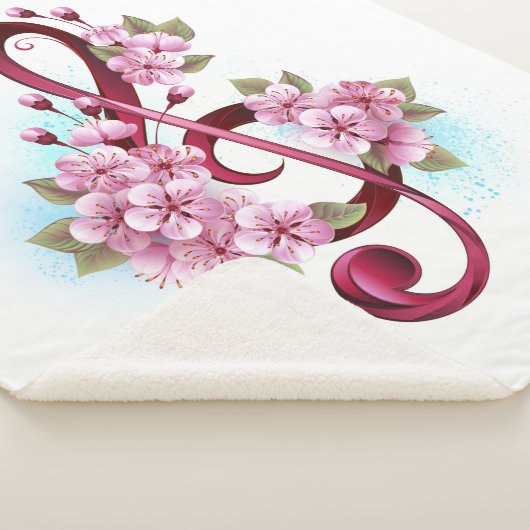 ミュージカル高音クレフ、 音符記号ノートと桜花 シェルパブランケット (3/4)