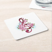 ミュージカル高音クレフ、 音符記号ノートと桜花 スクエアペーパーコースター (アングル)