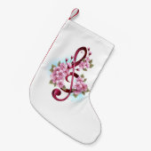 ミュージカル高音クレフ、 音符記号ノートと桜花 スモールクリスマスストッキング (正面 (吊り時))