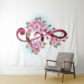 ミュージカル高音クレフ、 音符記号ノートと桜花 タペストリー (インサイチュ(横))