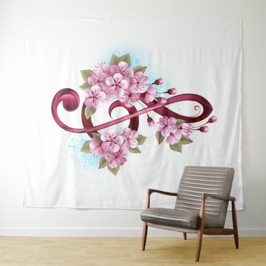 ミュージカル高音クレフ、 音符記号ノートと桜花 タペストリー (インサイチュ(横))