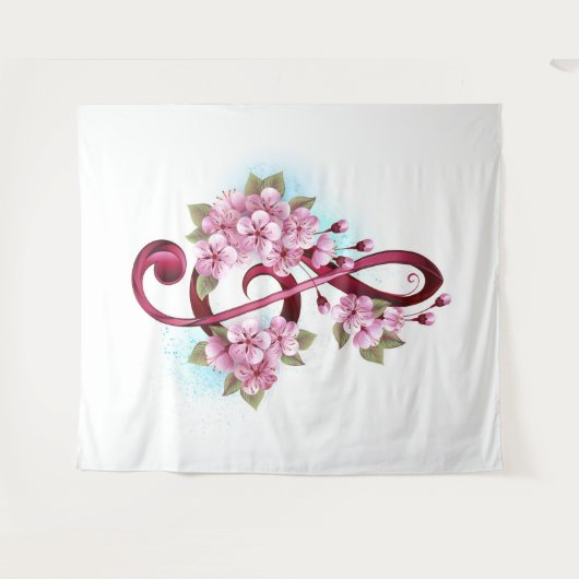 ミュージカル高音クレフ、 音符記号ノートと桜花 タペストリー (正面(横))