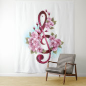ミュージカル高音クレフ、 音符記号ノートと桜花 タペストリー (インサイチュ)