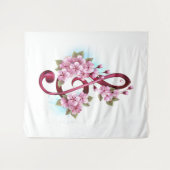 ミュージカル高音クレフ、 音符記号ノートと桜花 タペストリー (正面(横))