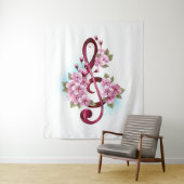 ミュージカル高音クレフ、 音符記号ノートと桜花 タペストリー (インサイチュ)