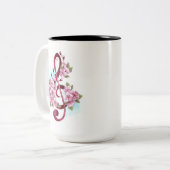 ミュージカル高音クレフ、 音符記号ノートと桜花 ツートーンマグカップ (正面左)