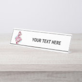 ミュージカル高音クレフ、 音符記号ノートと桜花 デスクネームプレート (正面)