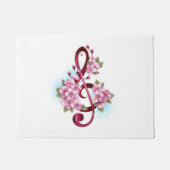 ミュージカル高音クレフ、 音符記号ノートと桜花 ドアマット (正面)
