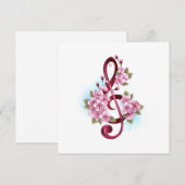 ミュージカル高音クレフ、 音符記号ノートと桜花 ノートカード (正面/裏面)