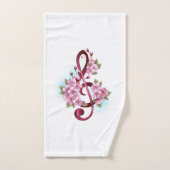 ミュージカル高音クレフ、 音符記号ノートと桜花 バスタオルセット (ハンドタオル)