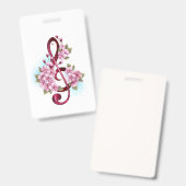 ミュージカル高音クレフ、 音符記号ノートと桜花 バッジ (正面＆裏面)
