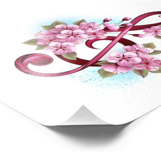 ミュージカル高音クレフ、 音符記号ノートと桜花 フォトプリント (角)