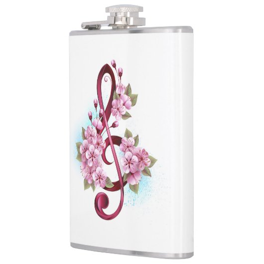 ミュージカル高音クレフ、 音符記号ノートと桜花 フラスク (左)