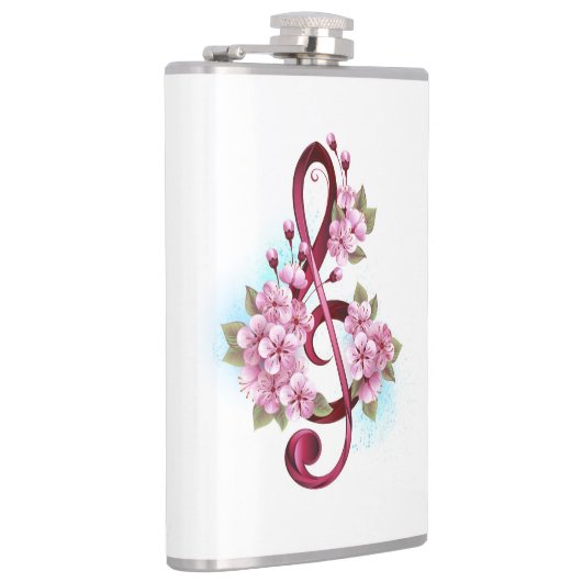 ミュージカル高音クレフ、 音符記号ノートと桜花 フラスク (右)