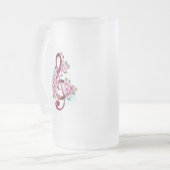 ミュージカル高音クレフ、 音符記号ノートと桜花 フロストグラスビールジョッキ (正面左)