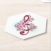 ミュージカル高音クレフ、 音符記号ノートと桜花 ペーパーコースター (アングル)
