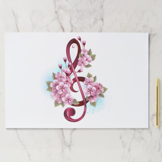 ミュージカル高音クレフ、 音符記号ノートと桜花 ペーパーパッド (インサイチュ)