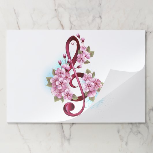 ミュージカル高音クレフ、 音符記号ノートと桜花 ペーパーパッド (折り畳み)
