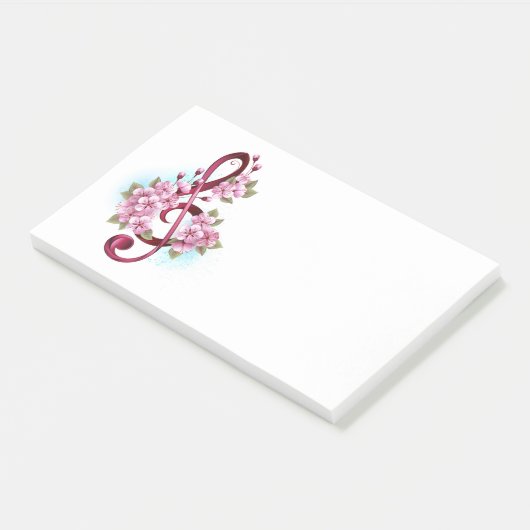 ミュージカル高音クレフ、 音符記号ノートと桜花 ポストイット (アングル)