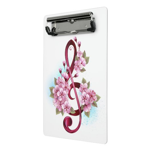 ミュージカル高音クレフ、 音符記号ノートと桜花 ミニクリップボード (アングル2)