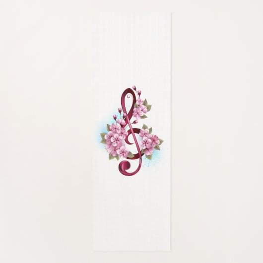 ミュージカル高音クレフ、 音符記号ノートと桜花 ヨガマット (正面)