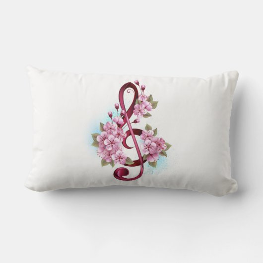 ミュージカル高音クレフ、 音符記号ノートと桜花 ランバークッション (裏面)