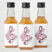 ミュージカル高音クレフ、 音符記号ノートと桜花 リキュールボトルラベル (ボトル)