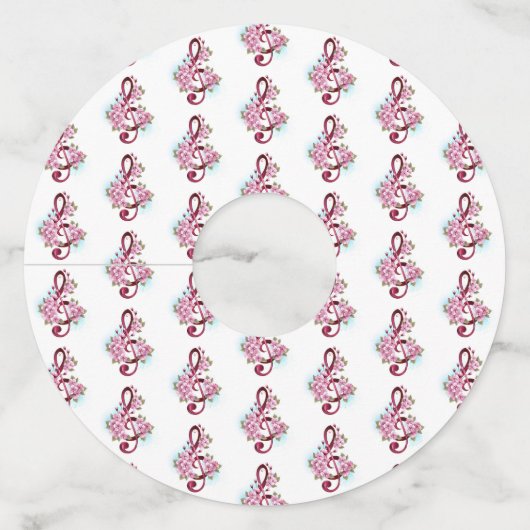 ミュージカル高音クレフ、 音符記号ノートと桜花 ワイングラスタグ (裏面)