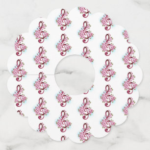 ミュージカル高音クレフ、 音符記号ノートと桜花 ワイングラスタグ