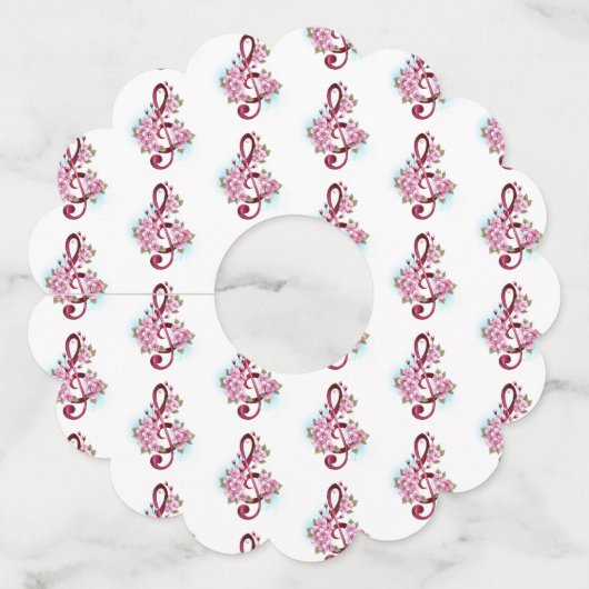 ミュージカル高音クレフ、 音符記号ノートと桜花 ワイングラスタグ (裏面)