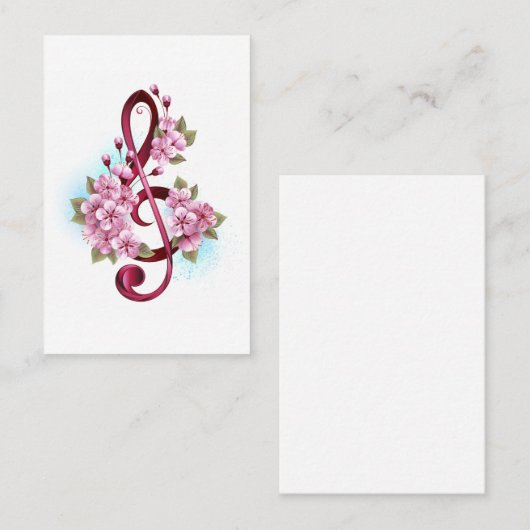 ミュージカル高音クレフ、 音符記号ノートと桜花 割引カード (正面/裏面)