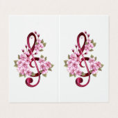 ミュージカル高音クレフ、 音符記号ノートと桜花 名刺 (外部フラット)