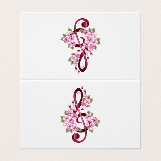 ミュージカル高音クレフ、 音符記号ノートと桜花 名刺 (外部フラット)