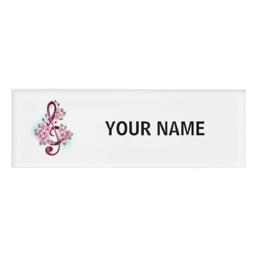 ミュージカル高音クレフ、 音符記号ノートと桜花 名札 (正面)