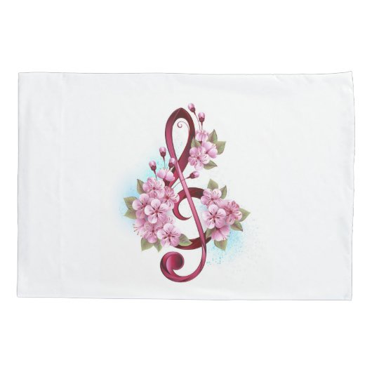ミュージカル高音クレフ、 音符記号ノートと桜花 枕カバー (裏面)
