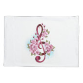 ミュージカル高音クレフ、 音符記号ノートと桜花 枕カバー (裏面-左)