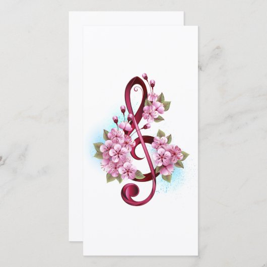 ミュージカル高音クレフ、 音符記号ノートと桜花 案内状 (正面/裏面)