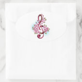 ミュージカル高音クレフ、 音符記号ノートと桜花 楕円形シール (バッグ)