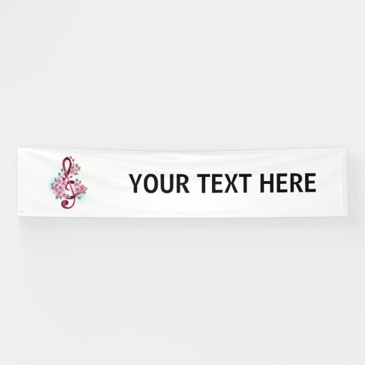 ミュージカル高音クレフ、 音符記号ノートと桜花 横断幕 (横)