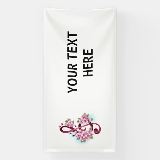 ミュージカル高音クレフ、 音符記号ノートと桜花 横断幕 (縦)