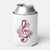 ミュージカル高音クレフ、 音符記号ノートと桜花 缶クーラー (缶正面)