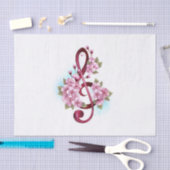 ミュージカル高音クレフ、 音符記号ノートと桜花 薄葉紙 (クラフト)