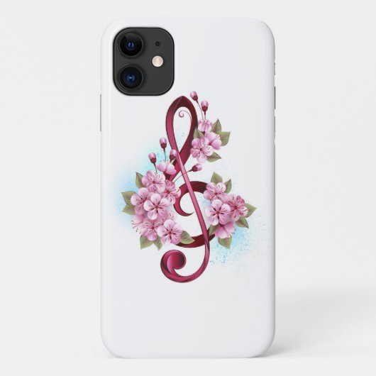 ミュージカル高音クレフ、 音符記号ノートと桜花 Case-Mate iPhoneケース (裏面)