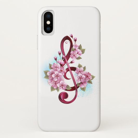 ミュージカル高音クレフ、 音符記号ノートと桜花 Case-Mate iPhoneケース (裏面)