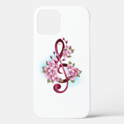 ミュージカル高音クレフ、 音符記号ノートと桜花 Case-Mate iPhoneケース (裏面)