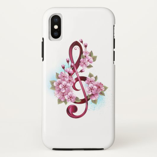 ミュージカル高音クレフ、 音符記号ノートと桜花 Case-Mate iPhoneケース (裏面)