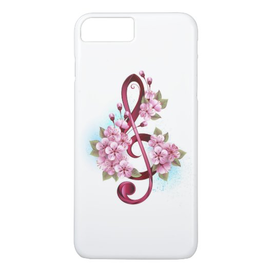 ミュージカル高音クレフ、 音符記号ノートと桜花 Case-Mate iPhoneケース (裏面)