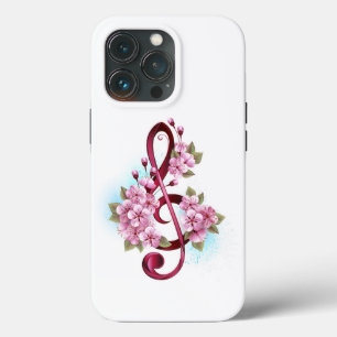 ミュージカル高音クレフ、 音符記号ノートと桜花 iPhone 13 PROケース