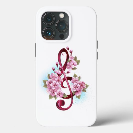 ミュージカル高音クレフ、 音符記号ノートと桜花 Case-Mate iPhoneケース (裏面)