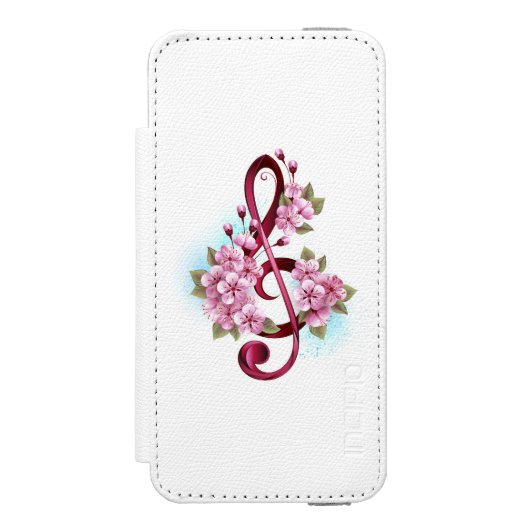 ミュージカル高音クレフ、 音符記号ノートと桜花 INCIPIO iPhoneウォレットケース (フォリオ 正面)